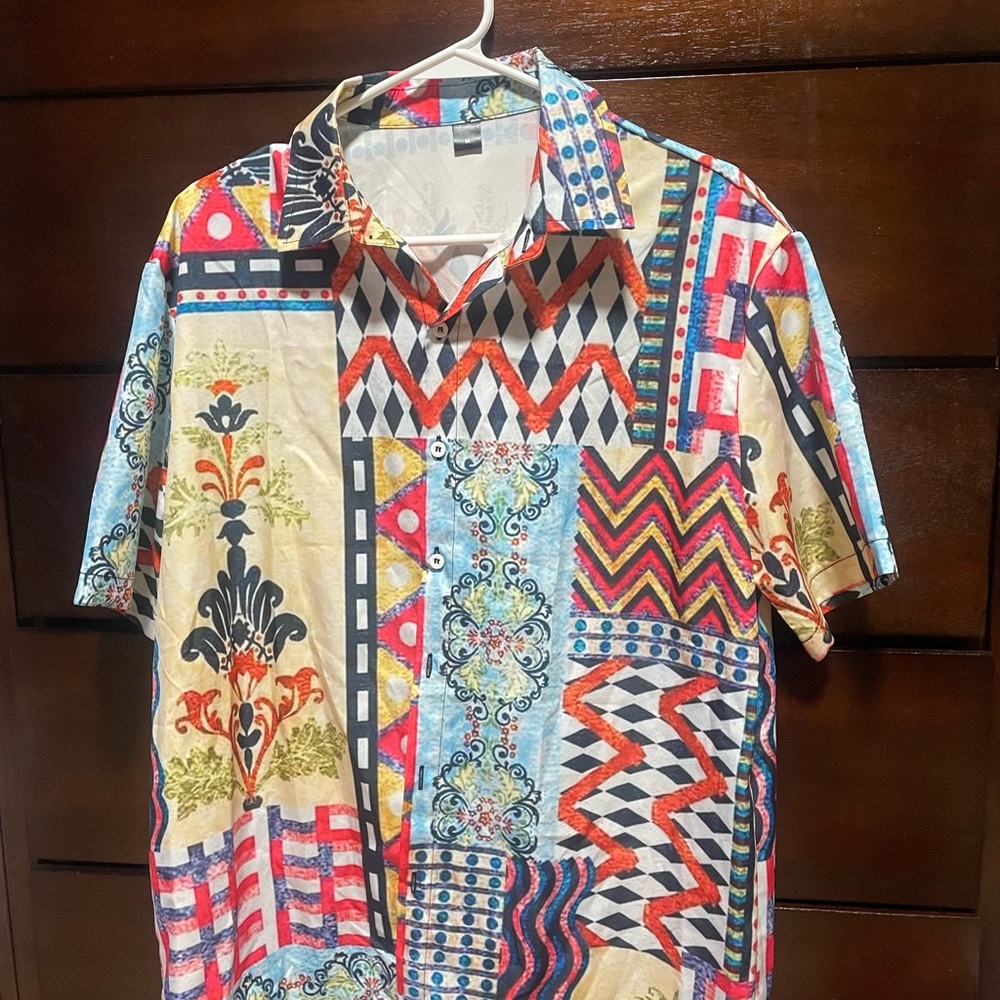 Multicolor Geometric Pattern Men's Shirt
